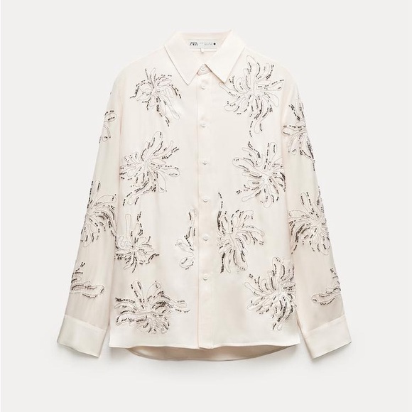 NEW! Zara Beaded Satin Embellished Blouse - Picture 4 of 6
